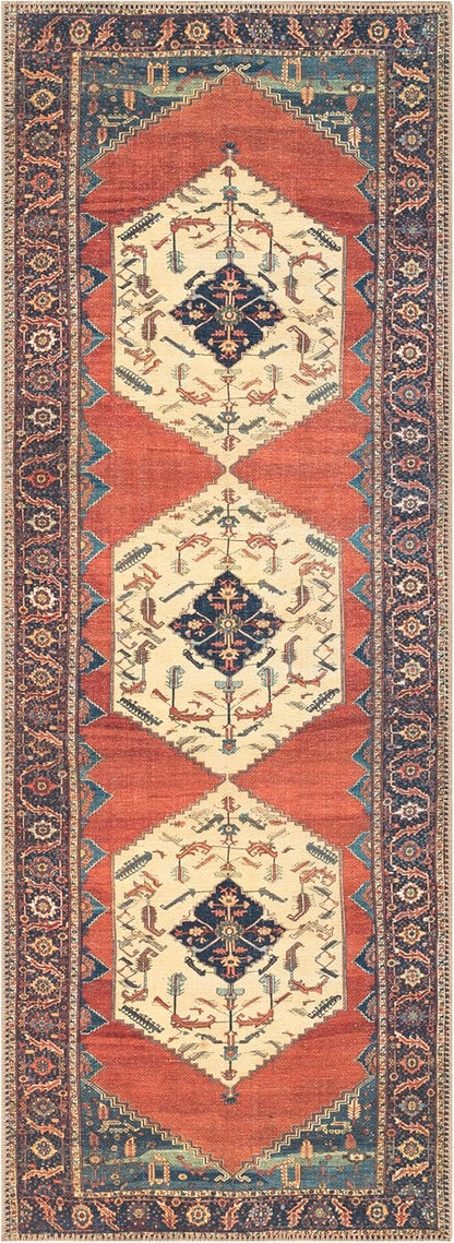 Keen Home Design 2x12 Rug - Machine Washable Runner with Non-Slip Backing, Ideal for Hallway, Entryway, Kitchen, Laundry Room - Vintage, Easy Clean, Durable, Low Pile Rug - (2'6" x 12')