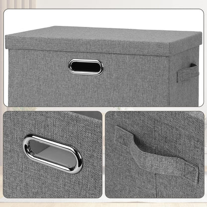 Large 17" 36 Quart Collapsible Stackable Storage Bins with Lids, 3 Packs Grey Linen Fabric Closet Boxes with Lids, Storage Cube Baskets Container Organizers for Bedroom Office(17 x12 x11)