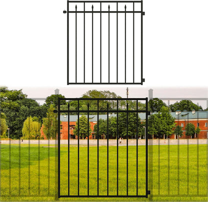 Heavy-Duty Metal Gate, 3.5' W x 4' H, Rustproof Wrought Iron Outdoor Gate for Backyard, Garden & Doorway, Easy to Install with Stainless Steel Hinges & Self-Locking Latch