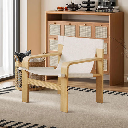 Mid-Century Accent Chair with Wide Armrest & Solid Wood Frame, Detachable and Washable Armchair, Modern Living Room Reading Chairs for Bedroom Sunroom Bedroom Balcony