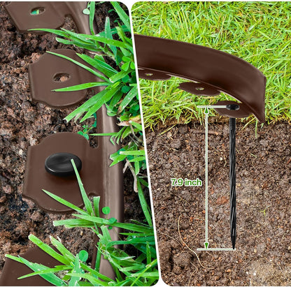 Sasylvia 2'' x 200' Landscape Edging Kit Edging Border Coil Include Anchoring Spikes 10 Connectors Plastic Garden Border for Lawn Garden Grass Yard Home(Brown)