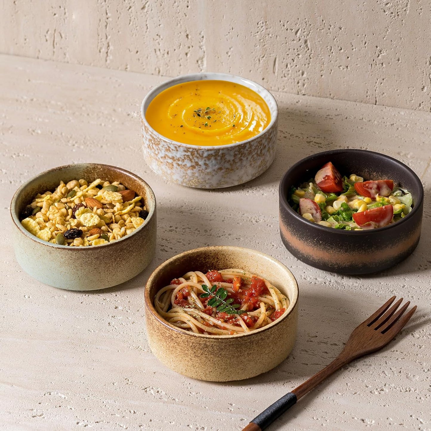 Ceramic Bowl Sets of 4, 4.5 Inches Mix Color, Small Bowls Set Farmhouse Vintage Color Bowls for Kitchen, 10 oz Bowl for Dessert, Dip, Side Dishes, Ice Cream, Fruit, Rice Dishwasher Microwave Safe