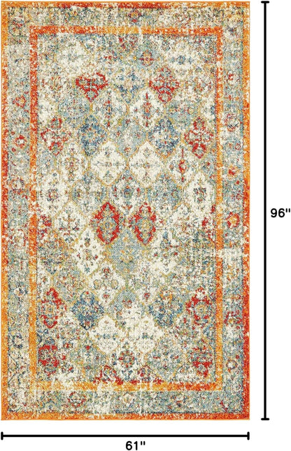 Unique Loom Rosso Collection Vintage, Traditional, Bohemian, Geometric, Distressed, Southwestern Area Rug, 5' 0" x 8' 0", Beige/Orange