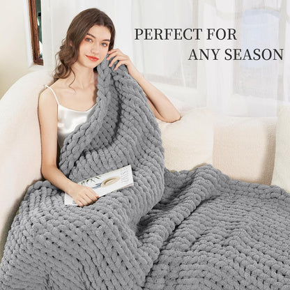 Admitrack Chunky Knit Blanket Throw, 100% Hand Knit Chenille Throw Blanket for Sofa & Home Decor, Soft and Cozy Knitted Throw Blankets (Dark Gray，51""x63""), XNR08