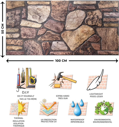 Dundee Deco 3D Wall Panels - Cladding, Mahogany Brown Stone Look Wall Paneling, Styrofoam Facing for Interior and Exterior Applications, DIY, Set of 10, Covers 54 sq ft