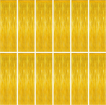 12 Pack 2025 Graduation Decorations, 3.28 FT x 7.05 FT Gold Backdrop Curtains, Metallic Class of 2025 Backdrop Fringe Curtains Foil Streamer, Gold Grad Decorations 2025 Party Supplies