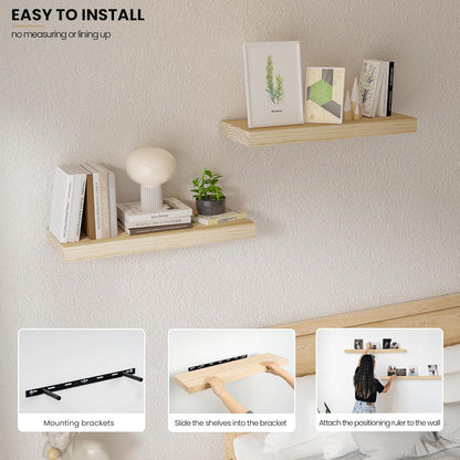 Natural Wood Floating Shelves 16”x 8”x 1.4” Book Shelf Floating for Wall Mounted, Heavy Duty Shelf Hold 35 lbs, Unfinished Wall Shelves for Bathroom, Living Room, Kitchen, Bedroom, Office