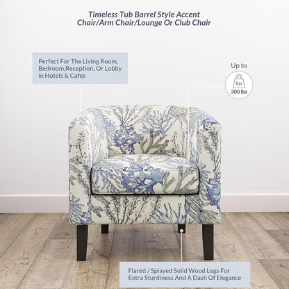 BELLEZE Living Room Chair, Linen Round Accent Barrel Chair, Club Tub Sofa Chair for Bedroom, Corner Chair with Flared Legs and Cozy Soft Padding - Highland (Blue Coral)