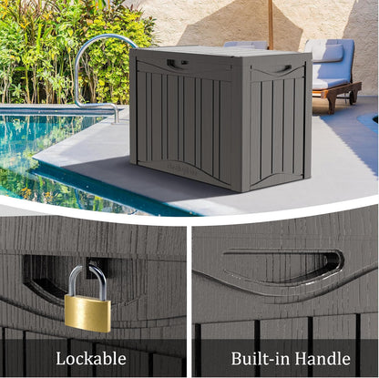 45 Gallon Double-Wall Resin Deck Box - Lockable Waterproof Outdoor Storage Box, 515bs Capacity & Doubles as Seating for Patio Furniture - Garden Tools, Pool Accessories (Brown)