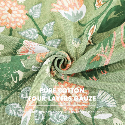 MSGKV Cotton Bed Blanket for Couch and Sofa Blankets for Living Room Bedroom Reversable Florals and Animals Throw 80"x90" Breathable Cozy Boho Blankets