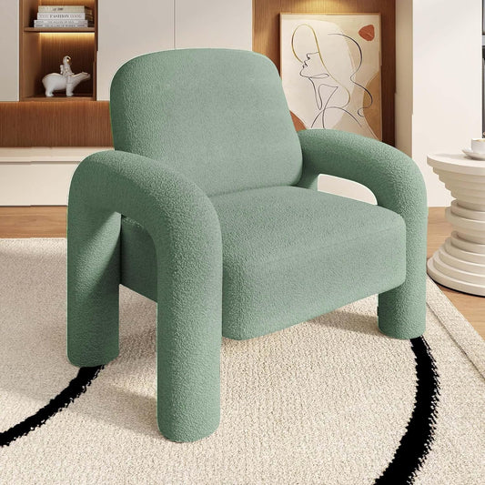 Modern Sherpa Accent Chair, Teddy Upholstered Arm Single Sofa, Cozy Fluffy Reading Chair for Living