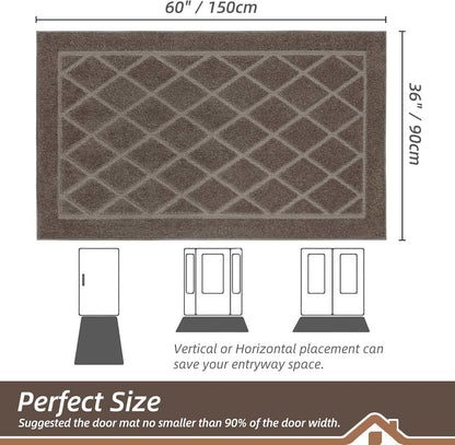 BEQHAUSE Dirt Trapper Door Mat 36" x 60", Doormat Non-Slip Entryway Rugs Washable, Dog Door Mat Stain Resistant and Absorbent Welcome Floor Mat for Front Back Door, Muddy Wet Shoes & Paws, Light Brown