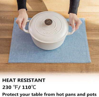 Demetex Blue Placemats Set of 4 Heat Resistant Place Mats Linen Cloth Placemat Dining Table Mats for Kitchen Plate Tables, Blue