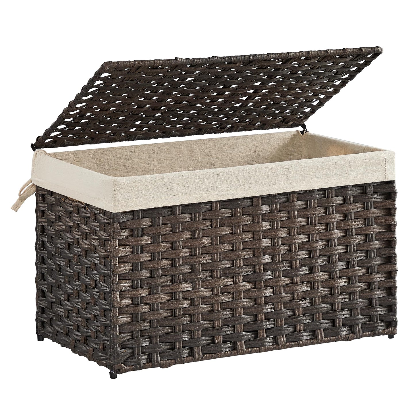 SONGMICS Storage Basket with Lid, Woven Blanket Storage Bin with Handles, Foldable, Removable