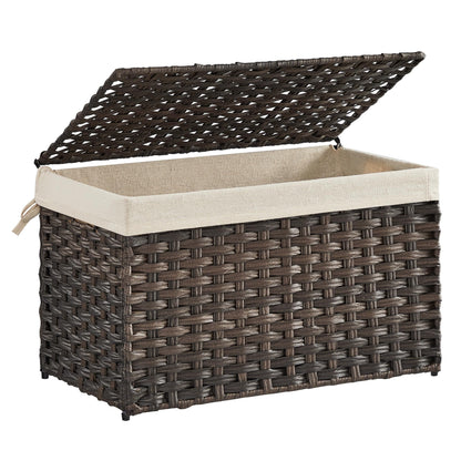 SONGMICS Storage Basket with Lid, Woven Blanket Storage Bin with Handles, Foldable, Removable