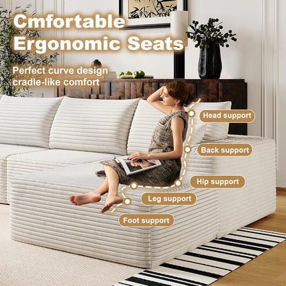 136" Sectional Couches for Living Room Modern Modular Sofa with L-Shape Couchs Upholstered Boneless Couch Deep Seat Sectional Couch with Chaise (White, Right Facing Chaise+3Seaters)