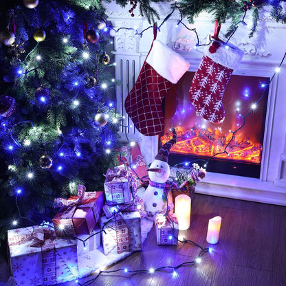 Brizled Blue & White Christmas Lights, 33ft 100 LED 5MM Wide Angle Christmas Lights, Mini String Lights Connectable, UL Listed Xmas Tree Light for Indoor Outdoor Holiday Party Decor, Green Wire