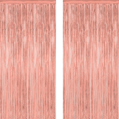 2 Pack Rose Gold Decorations, 3.28 FT x 7.05 FT Rose Gold Fringe Curtains, Metallic Photo Backdrop Tinsel Backdrop Foil Curtains, Metallic Party Supplies Wedding Decor