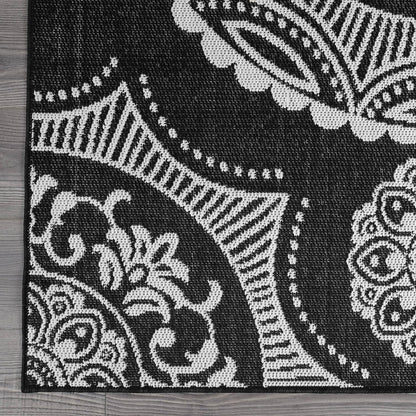 Medallion Outdoor Rug 5x7 Washable Outside Carpet for Indoor Patio Porch Waterproof Easy Cleaning Non Shedding Area Rugs Black 5 x 7