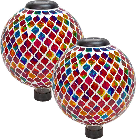 Sunnydaze 10-Inch Solar Gazing Ball for Garden - Glass Outdoor Gazing Globe - Summer Trellis - Set