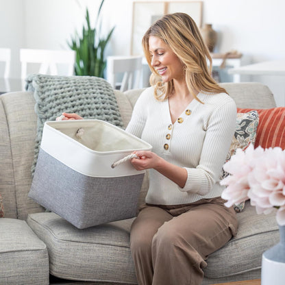 OrganiHaus 12x12 Cube Storage Bins 4 Pack, Foldable Cube Storage Organizer w/ Rope Handles, Collapsible Fabric Bins for Toys, Clothes & Closet Organization, Fabric Square Baskets - Gray/White