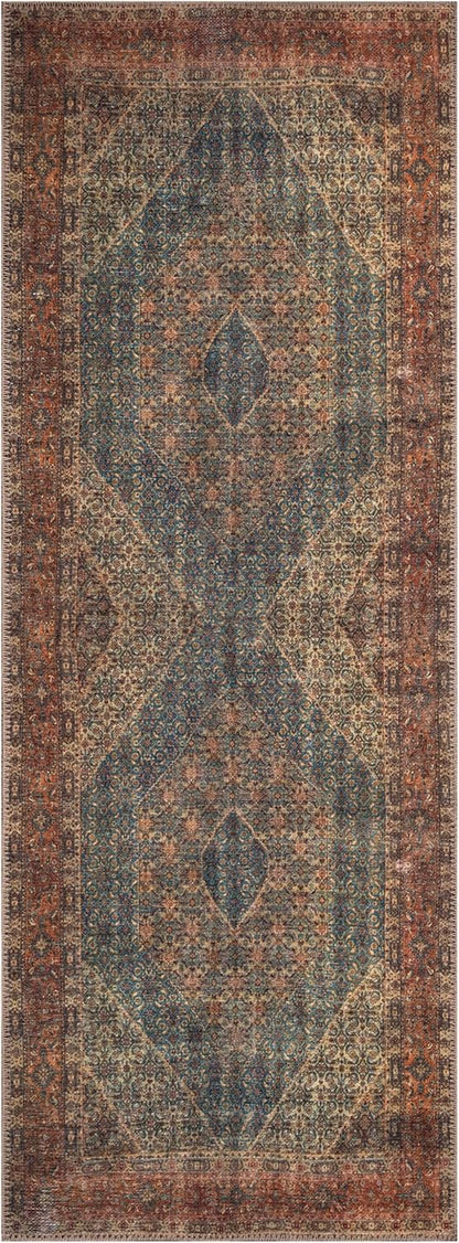 Keen Home Design 2x10 Rug - Machine Washable Runner Rug with Non-Slip Backing, Ideal for Hallway, Entryway, Kitchen, Laundry Room - Vintage, Easy Clean, Durable, Low Pile - (2'6" x 10')