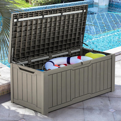 YITAHOME 120 Gallon Outdoor Storage Deck Box with Cushion, Large Resin Patio Storage for Outdoor Pillows, Garden Tools and Pool-Supplies, Waterproof, Lockable (Taupe)