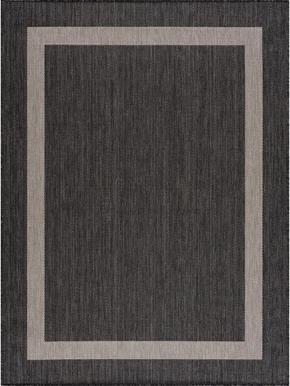 CAMILSON Outdoor Rug 6x9,Modern Outside Rugs for Patios Porches Waterproof Durable Washable Non-Shedding, Easy-to-Clean Indoor Outdoor Area Carpet (6 x 9, Bordered - Dark Gray/Light Gray)