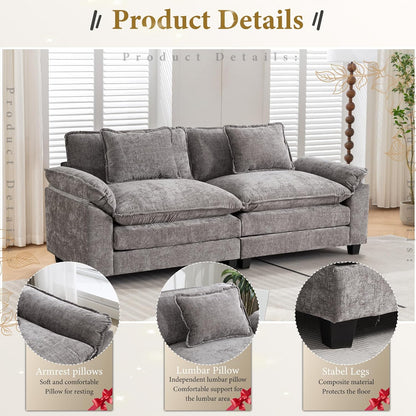 URRED Modular Sectional Sofa Comfy Cloud Couch, Modern Chenille Sofa Sleeper Deep Seat Couches with Ottoman/Pillows for Living Room (Gray, 82.6'')