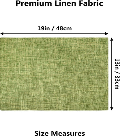 Demetex Placemats Set of 6 Green Decorative Table Mats Modern Linen Placemats Washable Heat Resistant Plate Mats for Dinner Gathering Kitchen, Lime Green