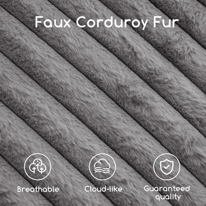 HIGOGOGO Round Stuffed Pouf Ottoman, Stripe Faux Fur Poufs with Foam Chunk Filling, Furry and Fluffy Pouf Foot Stool Storage Ottoman, 26 X 18 Floor Poufs Foot Rest for Living Room, Grey