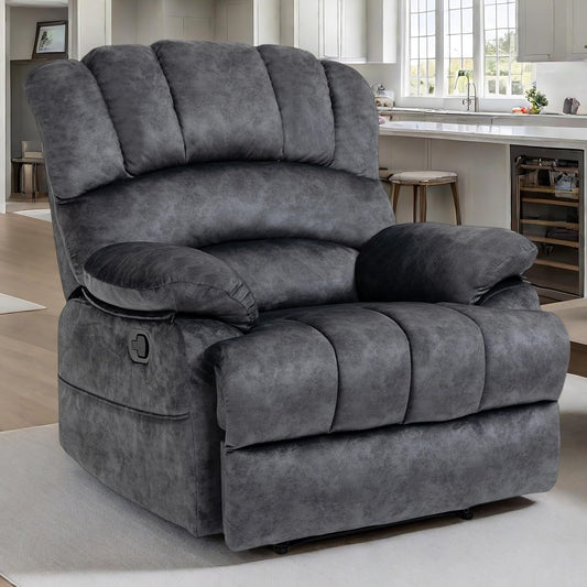 Luxlen Large Manual Recliner Chair,Soft Fabric Push Back Recliner with Overstuffed Armrest and