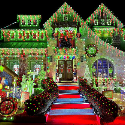 YEGUO 33ft 400 LED Red and Green Icicle Lights Outdoor Waterproof, 80 Drops Icicle String Light Connectable, 8 Modes Icicle Christmas Lights with Memory Timer