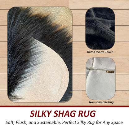 LAMBZY Faux Sheepskin Hypoallergenic Free Shape Silky Shag Rug, Luxury Shaggy Silky Plush Carpet for Bedrooms Rugs Living Room Kids Rooms Sofa Floor Rugs (Double 2'x6', 60x180cm Black)