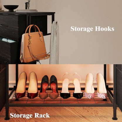 LUMTOK 55" W 2-in-1 Dresser with Hanging Rack, 10 Drawers Dresser for Bedroom,Dressers with Fabric Drawers,LED Lights, Charging Station and Hanging Racks for Bedroom