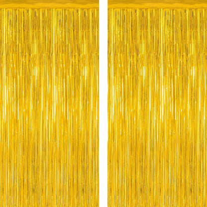 2 Pack Gold Tinsel Backdrop, 3.28 FT x 7.05 FT Metallic Fringe Curtain, Gold Color Graduation Backdrop Party Streamers, Party Supplies Door Decorations for Birthday Anniversaries