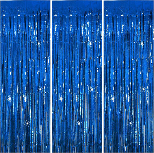 3 Pack Blue Backdrop Party Streamers Ocean Themed Decor Birthday Party Decorations Foil Fringe Backdrop Curtain Graduation Bachelorette Winter Holiday Gender Reveal Party Decorations Supplies