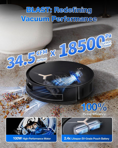 ECOVACS DEEBOT T50 MAX PRO Omni Robot Vacuum and Mop, 18,500Pa Suction, 18mm Auto-Lift, ZeroTangle &TruEdge 2.0, AIVI 3.0 Obstacle Avoidance, Auto Hot Water Mop Wash/Dry/Refill, Self-Emptying