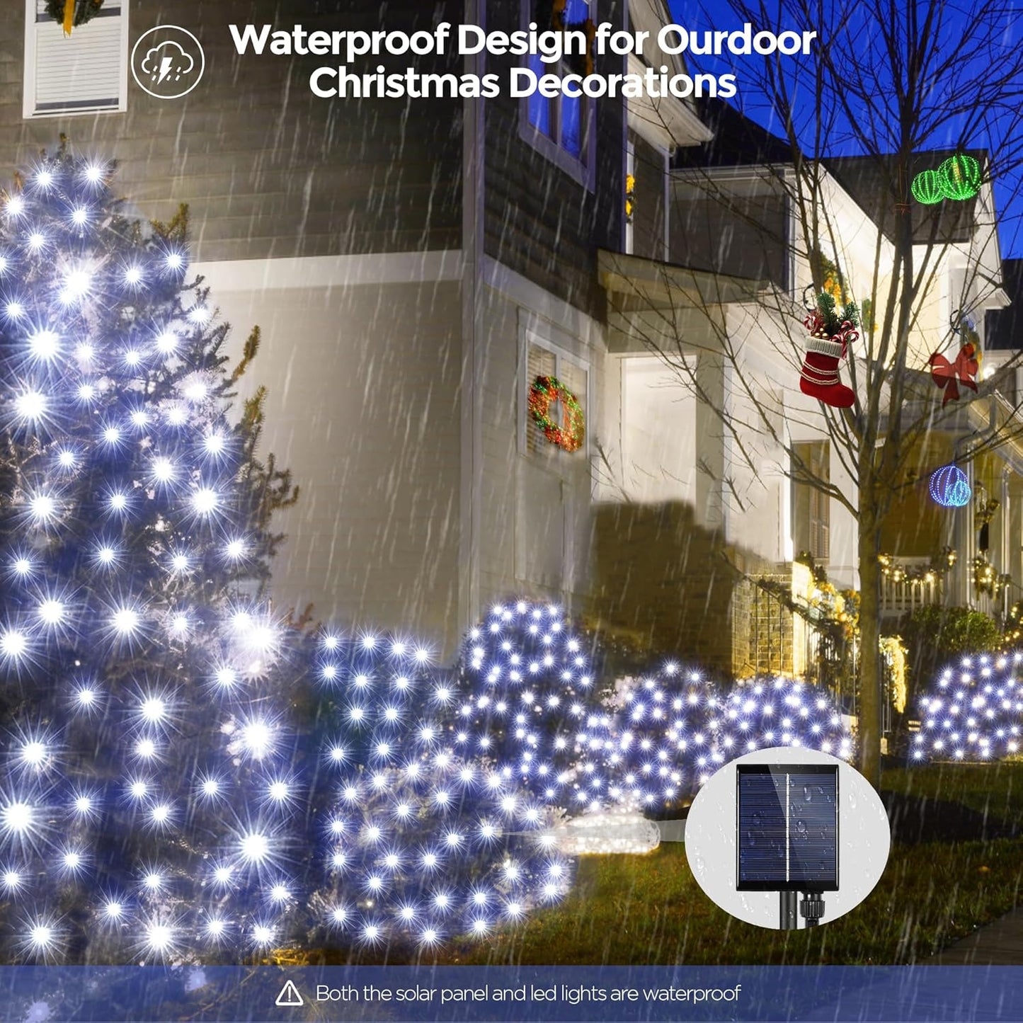 WBao Solar Christmas Lights Outdoor 360LED 11.5ft x 6.9ft Christmas Bushes Lights with Remote, 8 Lighting Modes, Timer, Waterproof for Lawn, Bushes, Trees Outdoor Christmas Decorations, Cool White