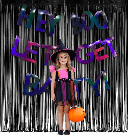 Black Tinsel Backdrop Curtain - GREATRIL Tinsel Curtain Party Backdrop Streamers for Wizard Birthdays/Stranger Theme/Doorway/Halloween Decorations Party - 2 Packs