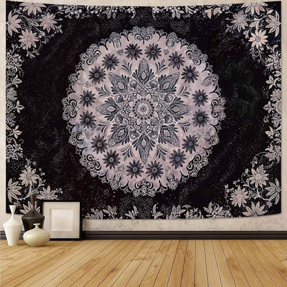 Fowocu Boho Floral Mandala Tapestry Wall Hanging Grey Bohemian Flower Medallion Tapestry Aesthetic Gray Black Hippie Indian Small Tapestries for Bedroom Living Room Dorm Decor 80 x 60 Inch