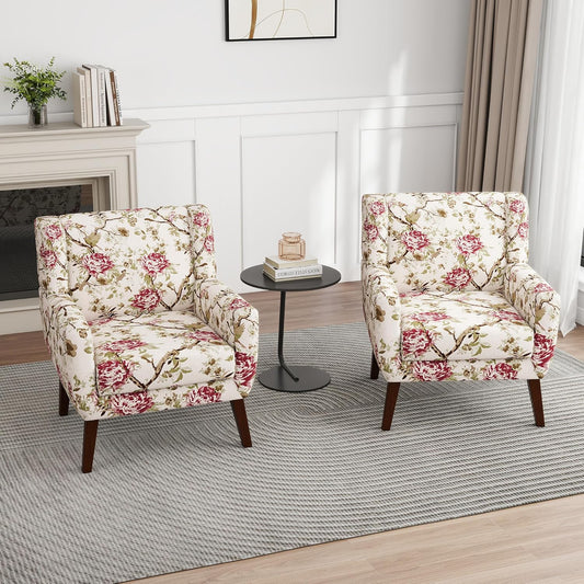 UIXE Floral Accent Chair, Modern Upholstered Armchair in Fabric for Living Room, Comfy Club Arm