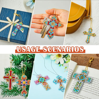 Henoyso 20 Pcs Diamond Art Painting Keychains Kits for Adults 5d Double Sided Cross Shaped Diamond DIY Painting Keychains Gem for Beginners Kids Adults DIY Crafts Decor Gift Party(Cross)
