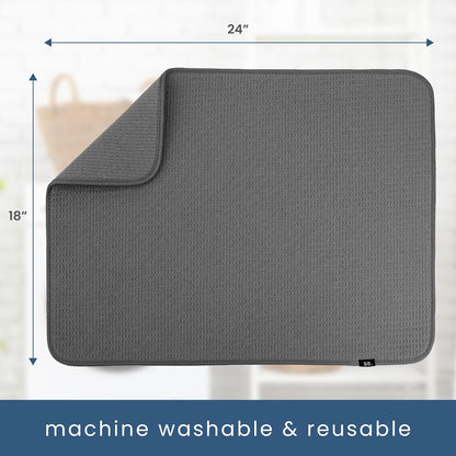 S&T INC. Dish Drying Mat XL, 18” x 24”, Absorbent Microfiber Kitchen Counter Mat, Dish Drying Pad for Dishes, Utensils, Pots and Pans, Extra Large, Charcoal