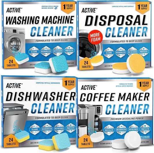 Washer Dishwasher Disposal & Coffee Cleaner Tablets - 96 Tabs Includes ACTIVE Washing Machine