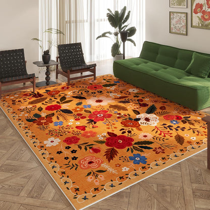 Area Rugs 8x10 Rug for Living Room Clearance Washable Boho Area Rug Non Slip Floral Vintage Low Pile Large Rug for Living Room, Bedroom, Farmhouse, Dining Room, Kids Playroom(Yellow)