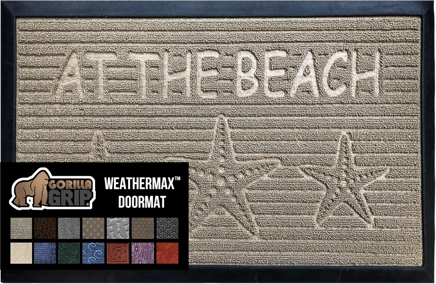 GORILLA GRIP 100% Waterproof All-Season WeatherMax Doormat, 47x35, US Designed Natural Rubber, Stain and Fade Resistant, Low Profile Indoor Outdoor Door Mats, Easy Clean Patio Mat, Sand Beach