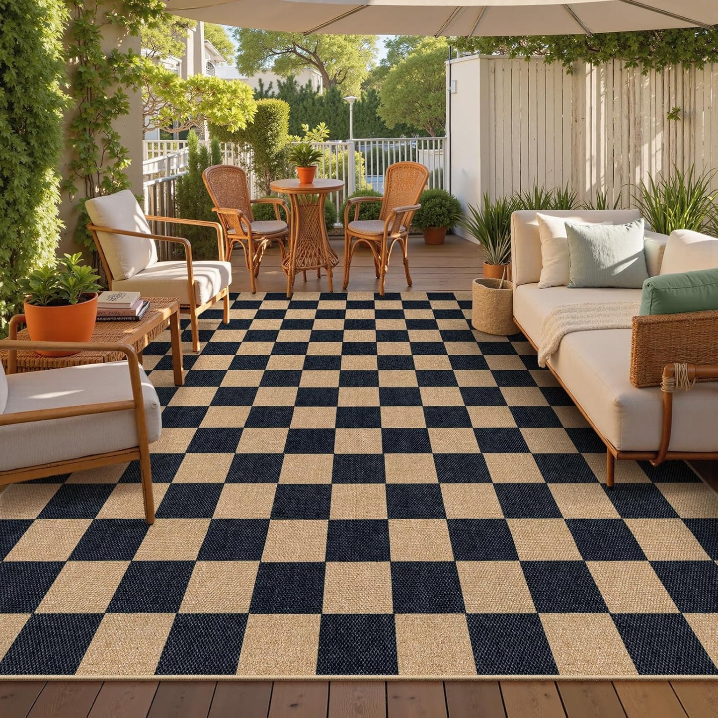 Lahome Checkered Easy Jute Rug, 9x12 Area Rug for Living Room Indoor Outdoor Carpet, Farmhouse Neutral Non Slip Non Shedding Stain Resistance Floor Carpet for Patio Dining Room Backyard