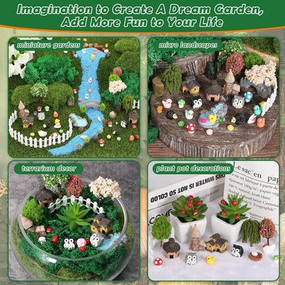Thrilez 210 Pieces Miniature Fairy Garden Accessories, Including Resin Animals, Miniature Figurines, Micro Landscape Ornaments Kit, Fake Diorama Trees for Fairy Garden Decor