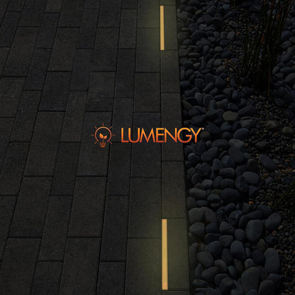 LUMENGY Paver Light Slim 0.5x8 Inch (0.55 x 7.87 inches) 2700K Warm White Glare-Free Steel Brick Lighting for Pavers, Walls, Driveway & Pathway Borders, Waterproof, Drive-Over Rated - 12V AC/DC